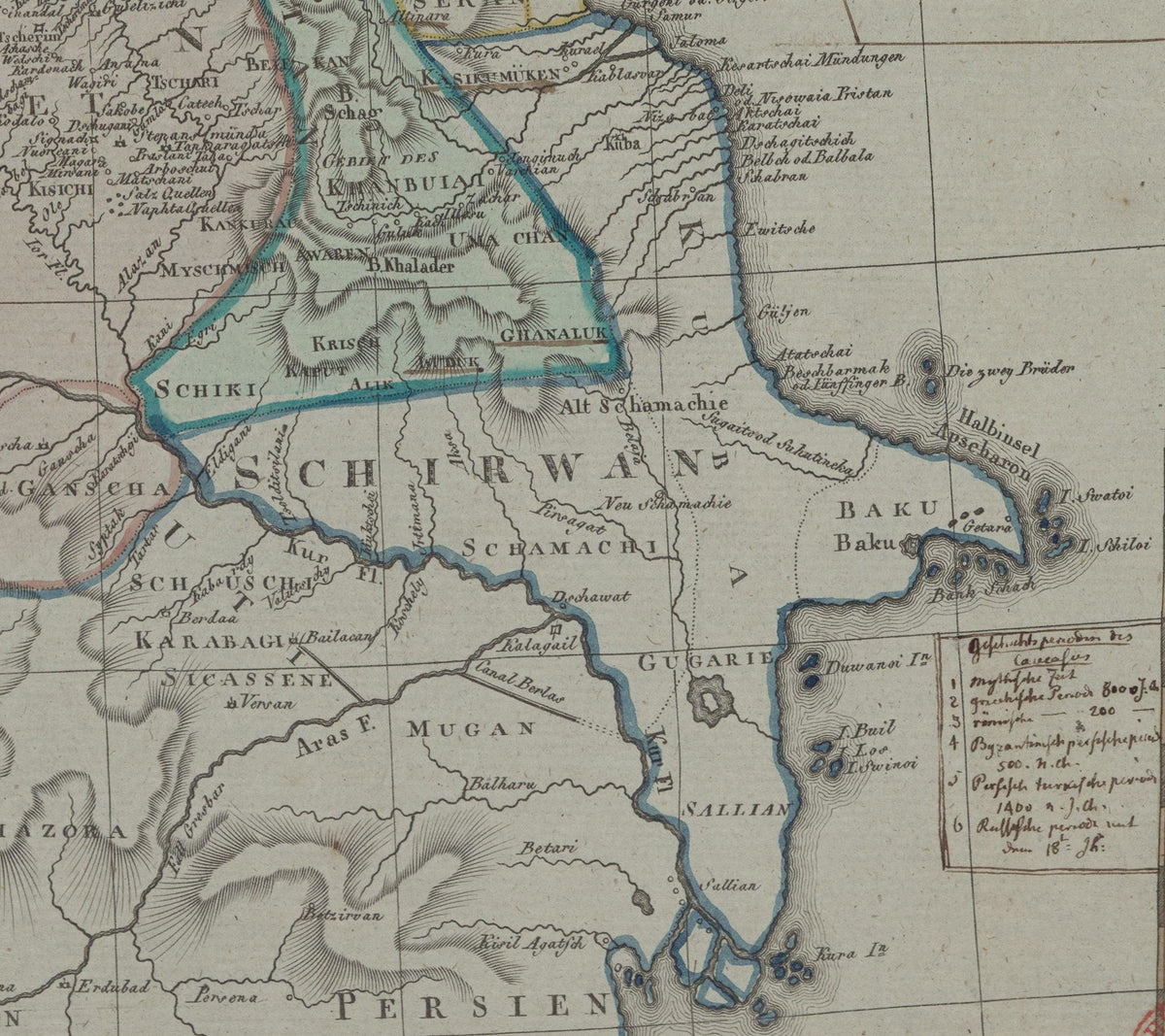 Shirvan from map of the Caucasus by Johann Christoph Matthias Reinecke. 1804